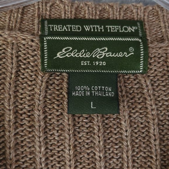 Eddie Bauer Men Sweater Pullover V Neck Cable Knit Long Sleeve Brown L - Picture 6 of 10
